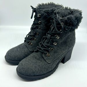 Cliffs/White Mountain Gray Wool Faux Fur Booties Size 8